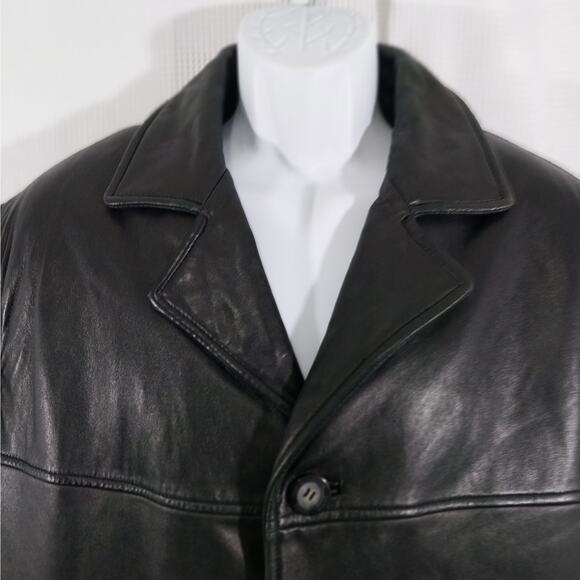 GUESS! STUNNING HOT BLACK GENUINE LEATHER STADIUM LENGTH COAT, JACKET! SZ L - Picture 7 of 12
